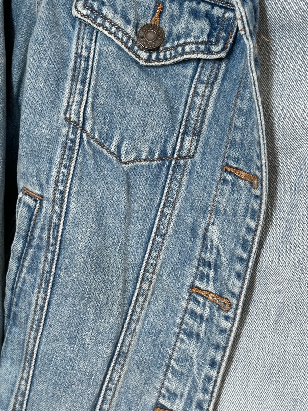 Cropped Denim Jacket Y2K Grunge Raw Hem Fitted Blue Small Hidden Jeans - Picture 7 of 8